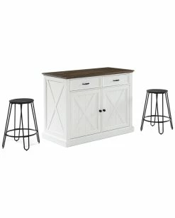 Crosley Furniture Clifton Kitchen Island W/Ava Stools- Kitchen Island & 2 Stools Home Dining Chairs & Stools