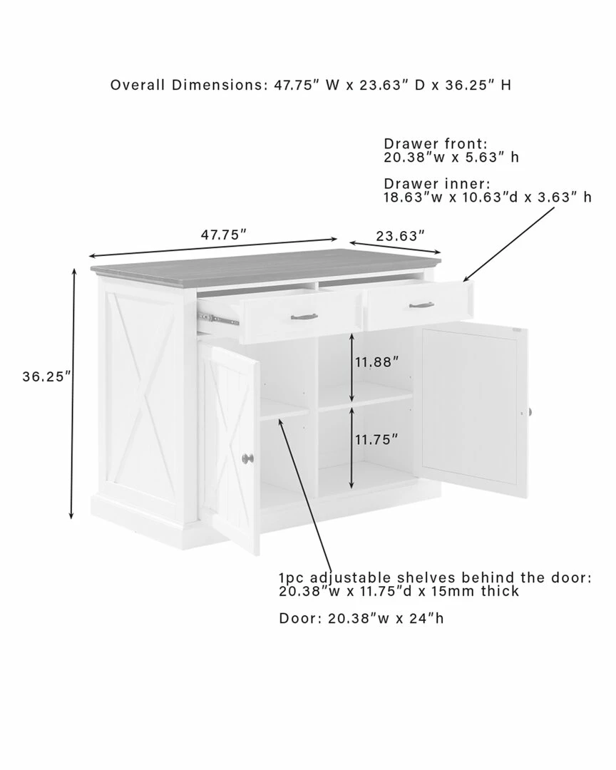 Crosley Furniture Clifton Kitchen Island W/Camille Stools- Kitchen Island & 2 Stools Home Dining Chairs & Stools - Image 4