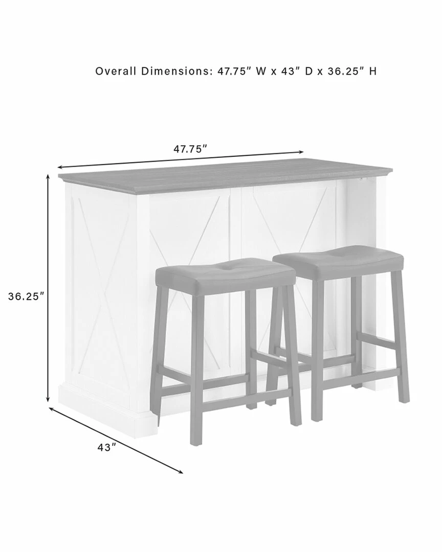 Crosley Furniture Clifton Kitchen Island W/Uph Saddle Stools- Kitchen Island & 2 Stools Home Dining Chairs & Stools - Image 3