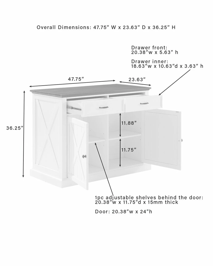 Crosley Furniture Clifton Kitchen Island W/Uph Saddle Stools- Kitchen Island & 2 Stools Home Dining Chairs & Stools - Image 4
