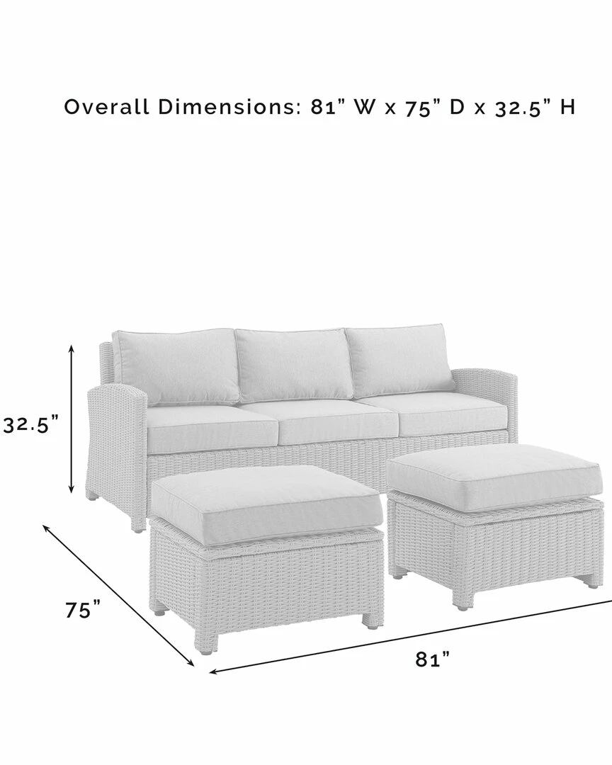 Crosley Bradenton 3Pc Outdoor Wicker Sofa Set Home Seating - Image 4