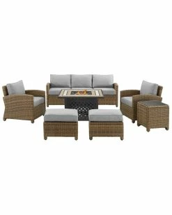 Crosley Bradenton 6Pc Outdoor Wicker Sofa Set W/Fire Table Home Seating