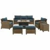 Crosley Bradenton 6Pc Outdoor Wicker Sofa Set W/Fire Table Home Seating