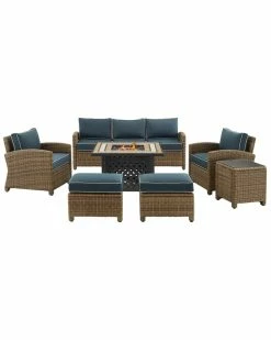 Crosley Bradenton 6Pc Outdoor Wicker Sofa Set W/Fire Table Home Seating
