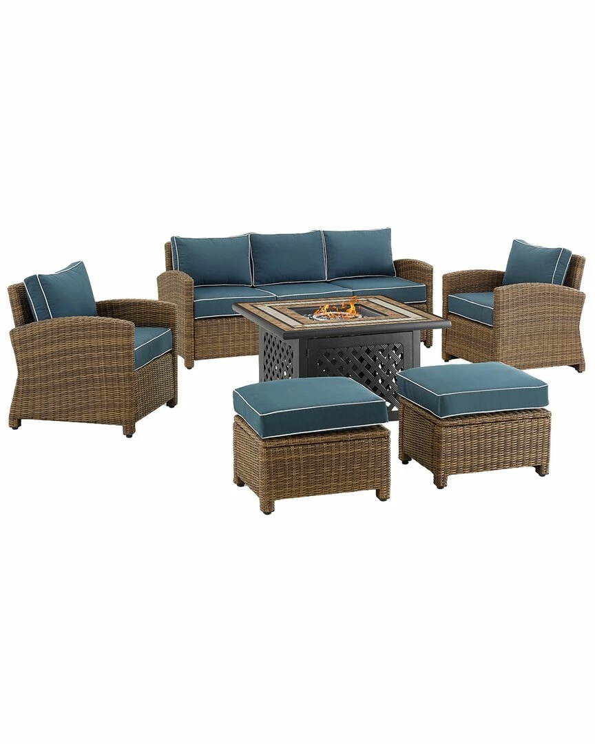 Crosley Bradenton 6Pc Outdoor Wicker Sofa Set W/Fire Table Home Seating - Image 2