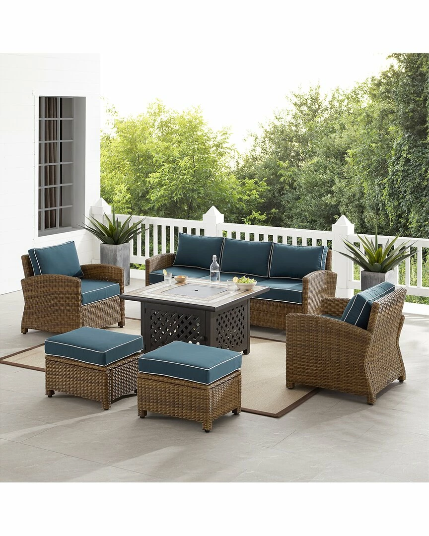 Crosley Bradenton 6Pc Outdoor Wicker Sofa Set W/Fire Table Home Seating - Image 6