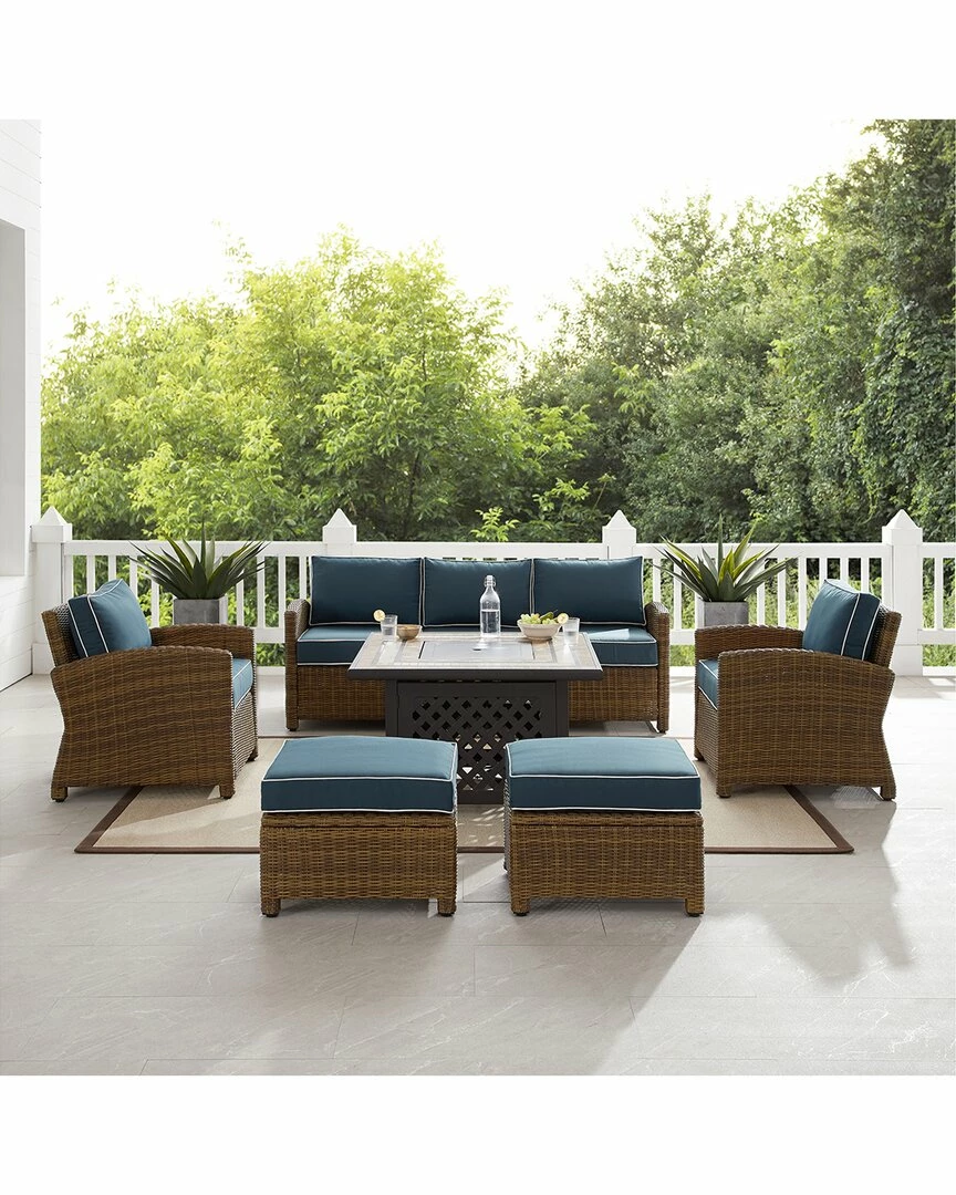 Crosley Bradenton 6Pc Outdoor Wicker Sofa Set W/Fire Table Home Seating - Image 7