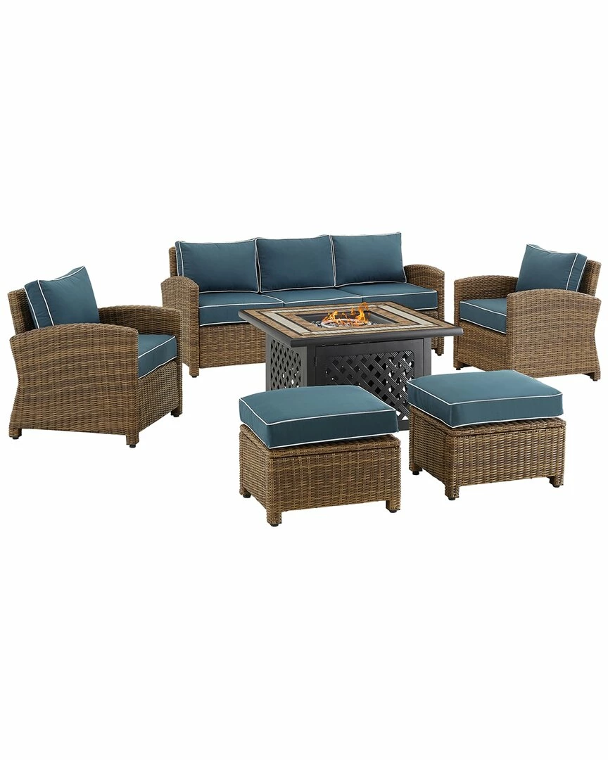 Crosley Bradenton 6Pc Outdoor Wicker Sofa Set W/Fire Table Home Seating - Image 8