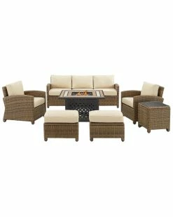 Crosley Bradenton 6Pc Outdoor Wicker Sofa Set W/Fire Table Home Seating