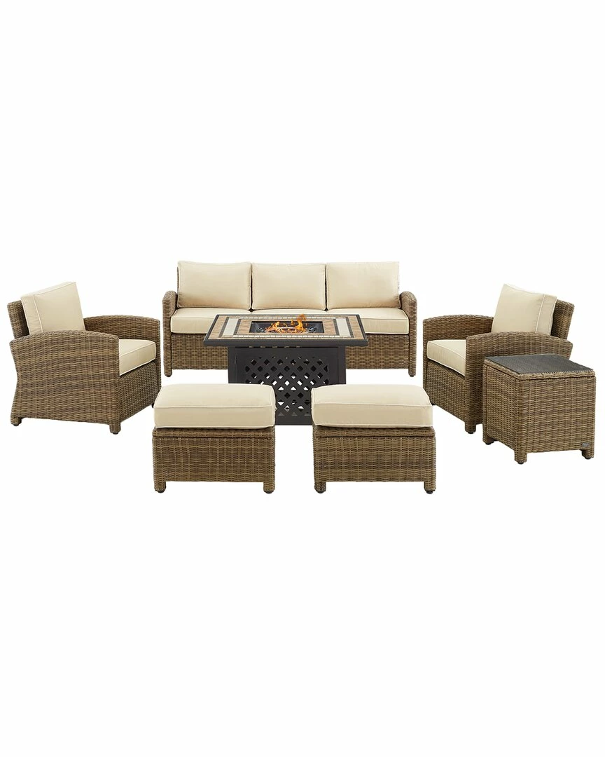 Crosley Bradenton 6Pc Outdoor Wicker Sofa Set W/Fire Table Home Seating
