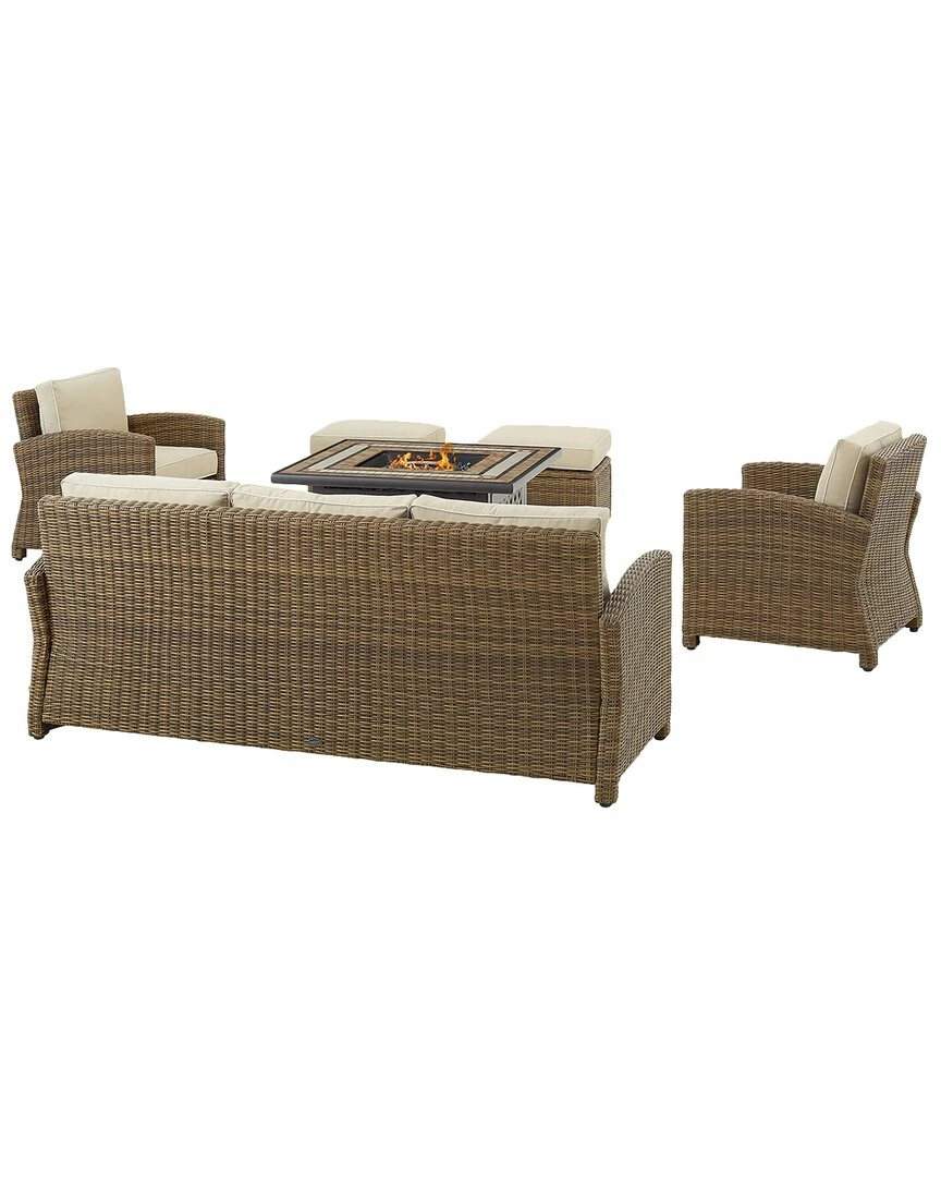 Crosley Bradenton 6Pc Outdoor Wicker Sofa Set W/Fire Table Home Seating - Image 3