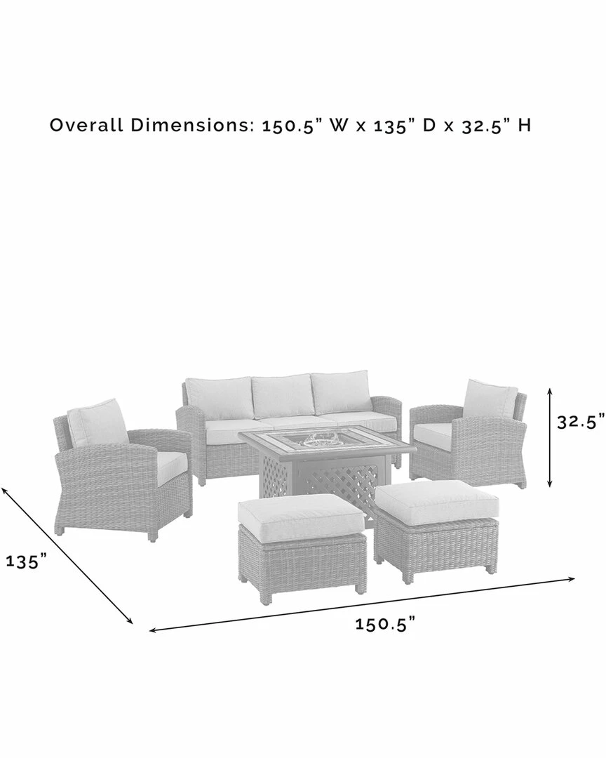 Crosley Bradenton 6Pc Outdoor Wicker Sofa Set W/Fire Table Home Seating - Image 4