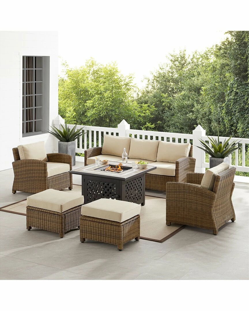 Crosley Bradenton 6Pc Outdoor Wicker Sofa Set W/Fire Table Home Seating - Image 6