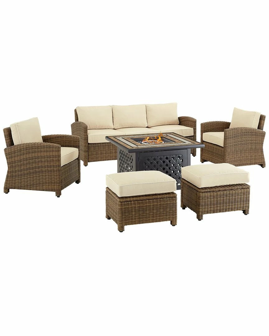 Crosley Bradenton 6Pc Outdoor Wicker Sofa Set W/Fire Table Home Seating - Image 7