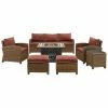 Crosley Bradenton 6Pc Outdoor Wicker Sofa Set W/Fire Table Home Seating