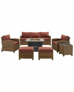 Crosley Bradenton 6Pc Outdoor Wicker Sofa Set W/Fire Table Home Seating