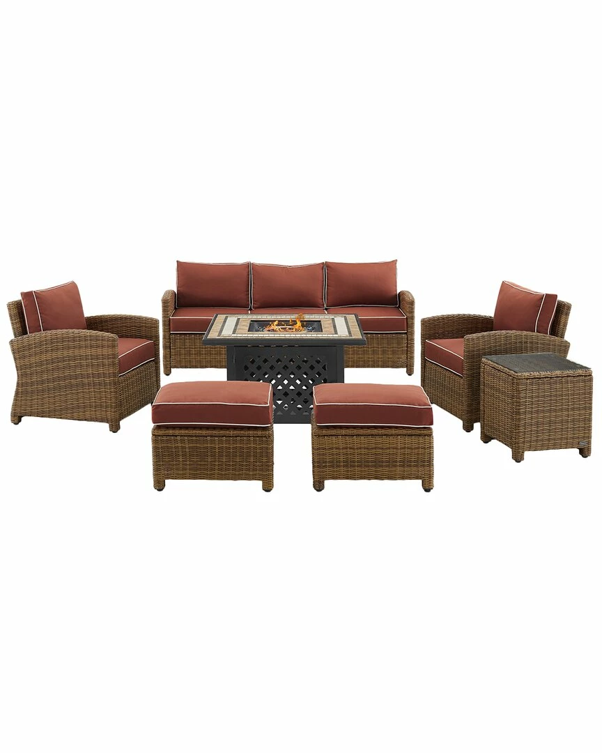 Crosley Bradenton 6Pc Outdoor Wicker Sofa Set W/Fire Table Home Seating