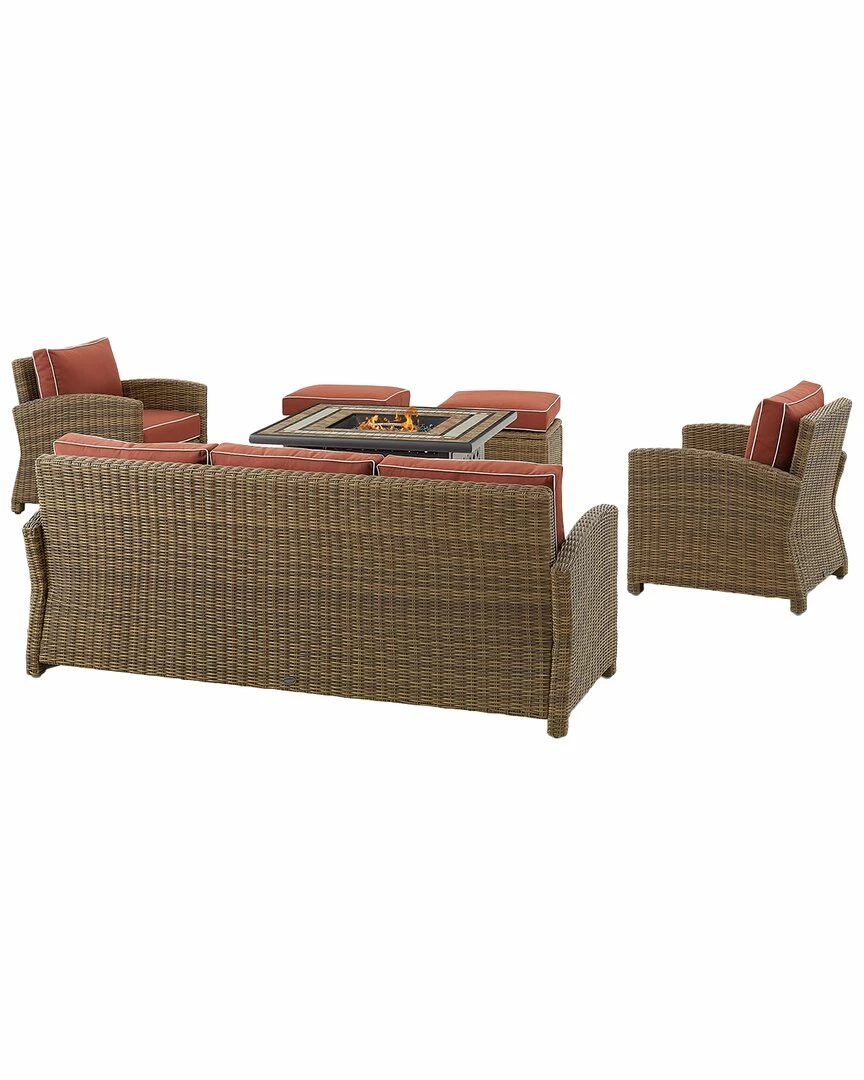 Crosley Bradenton 6Pc Outdoor Wicker Sofa Set W/Fire Table Home Seating - Image 3
