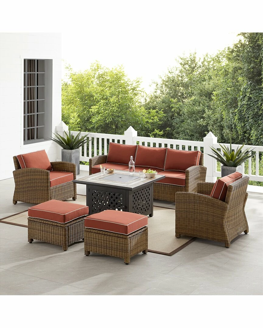 Crosley Bradenton 6Pc Outdoor Wicker Sofa Set W/Fire Table Home Seating - Image 6