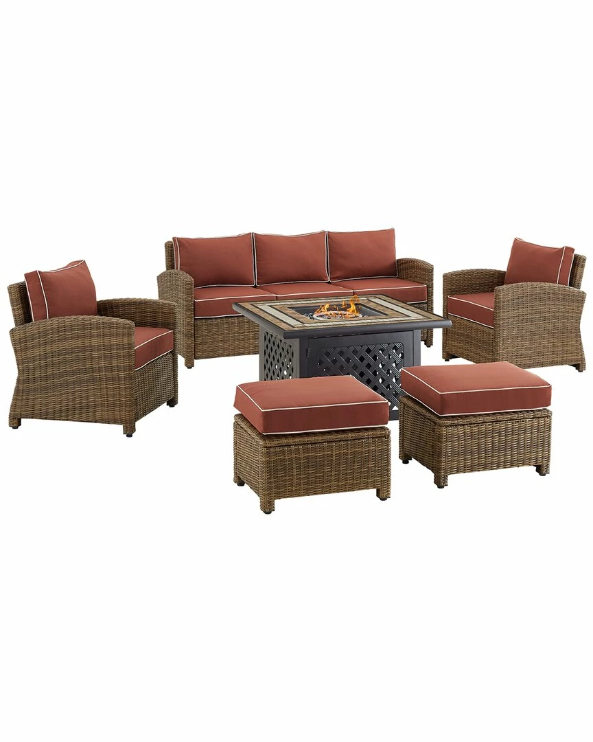 Crosley Bradenton 6Pc Outdoor Wicker Sofa Set W/Fire Table Home Seating - Image 7