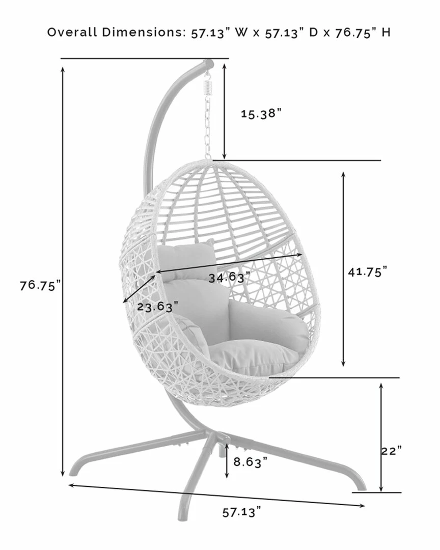 Crosley Lorelei Indoor/Outdoor Wicker Hanging Egg Chair Home Seating - Image 3