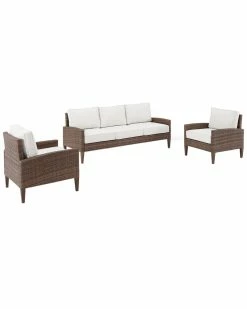 Crosley Capella Outdoor Wicker 3pc Sofa Set Home Seating