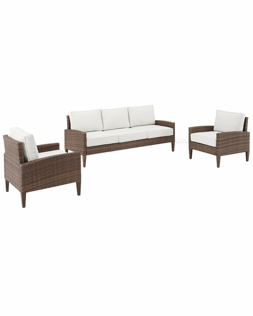 Crosley Capella Outdoor Wicker 3pc Sofa Set Home Seating