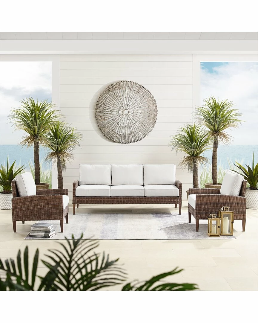 Crosley Capella Outdoor Wicker 3pc Sofa Set Home Seating - Image 2