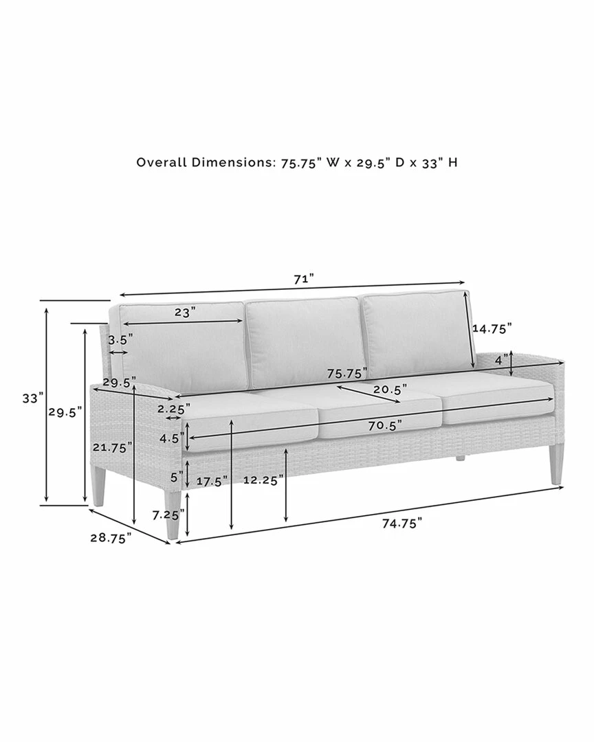 Crosley Capella Outdoor Wicker Sofa Home Seating - Image 3