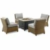 Crosley Furniture Bradenton 5Pc Outdoor Wicker Conversation Set W/Fire Table- Tucson Fire Table & 4 Armless Chairs Home Seating