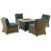 Crosley Furniture Bradenton 5Pc Outdoor Wicker Conversation Set W/Fire Table- Tucson Fire Table & 4 Armless Chairs Home Seating