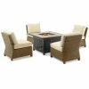 Crosley Furniture Bradenton 5Pc Outdoor Wicker Conversation Set W/Fire Table- Tucson Fire Table & 4 Armless Chairs Home Seating