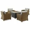 Crosley Furniture Bradenton 5Pc Outdoor Wicker Conversation Set W/Fire Table- Tucson Fire Table & 4 Armchairs Home Seating