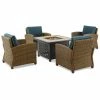 Crosley Furniture Bradenton 5Pc Outdoor Wicker Conversation Set W/Fire Table- Tucson Fire Table & 4 Armchairs Home Seating
