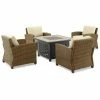 Crosley Furniture Bradenton 5Pc Outdoor Wicker Conversation Set W/Fire Table- Tucson Fire Table & 4 Armchairs Home Seating