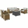 Crosley Furniture Bradenton 5Pc Outdoor Wicker Sofa Set W/Fire Table- Sofa, Side Table, Tucson Fire Table, & 2 Armchairs Home Seating