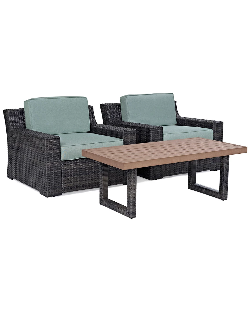 Crosley Beaufort 3pc Outdoor Wicker Chat Set Home Seating
