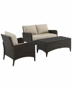 Crosley Kiawah 3pc Outdoor Wicker Conversation Set Home Seating