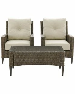 Crosley Rockport Outdoor Wicker 3Pc Coffee Table Set Home Seating