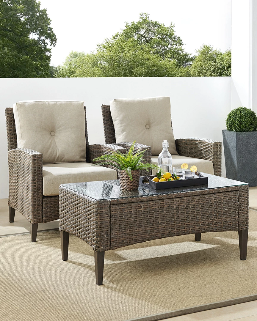 Crosley Rockport Outdoor Wicker 3Pc Coffee Table Set Home Seating - Image 2