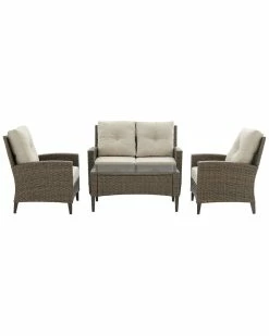 Crosley Rockport Outdoor Wicker 4Pc Conversation Set Home Seating