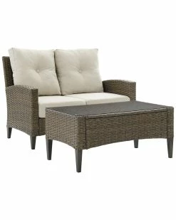 Crosley Rockport Outdoor Wicker 2Pc Conversation Set Home Seating