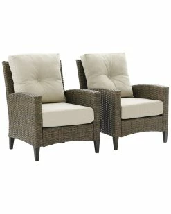 Crosley Rockport Outdoor Wicker 2Pc High Back Arm Chair Set Oatmeal/Light Brown - 2 Arm Chairs Home Seating