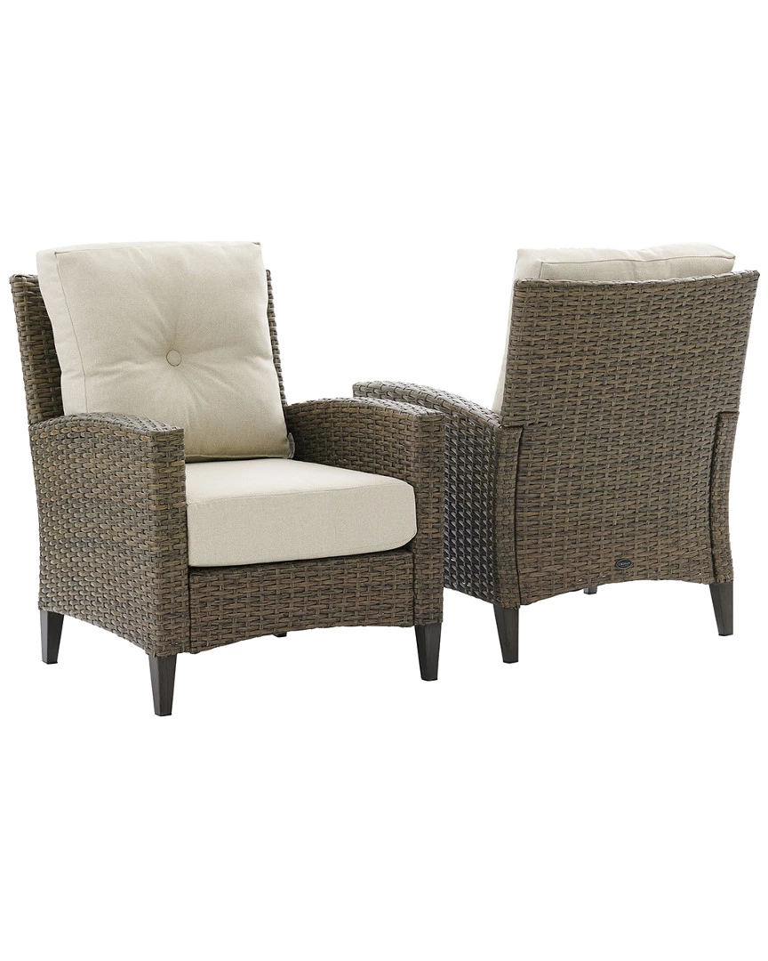 Crosley Rockport Outdoor Wicker 2Pc High Back Arm Chair Set Oatmeal/Light Brown - 2 Arm Chairs Home Seating - Image 2