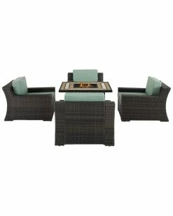 Crosley Beaufort 5pc Outdoor Wicker Chair Set With Fire Table Home Outdoor Tables